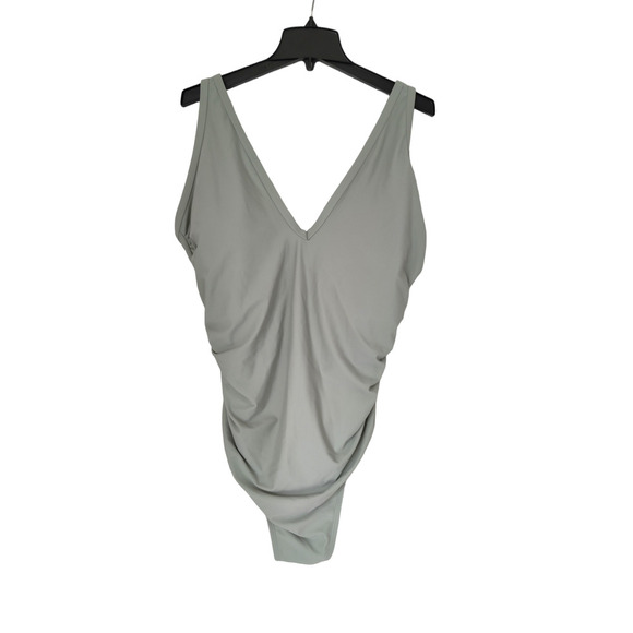 Kona Sol Sage Green One Piece Swimsuit V-Neck High Leg Plus Size 24W - Picture 9 of 9